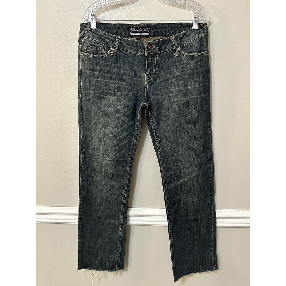 Empyre‎ Griffin Slouch Straight Jeans Women 11 Dark Wash Raw Edge Stretch 90s